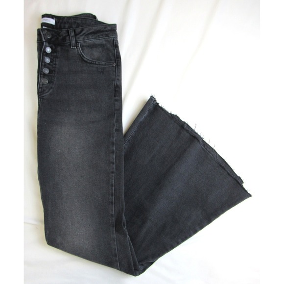 Forever 21 Jeans Extreme Flair Raw Hem Black Button Fly Women's Size 30 - Picture 2 of 10